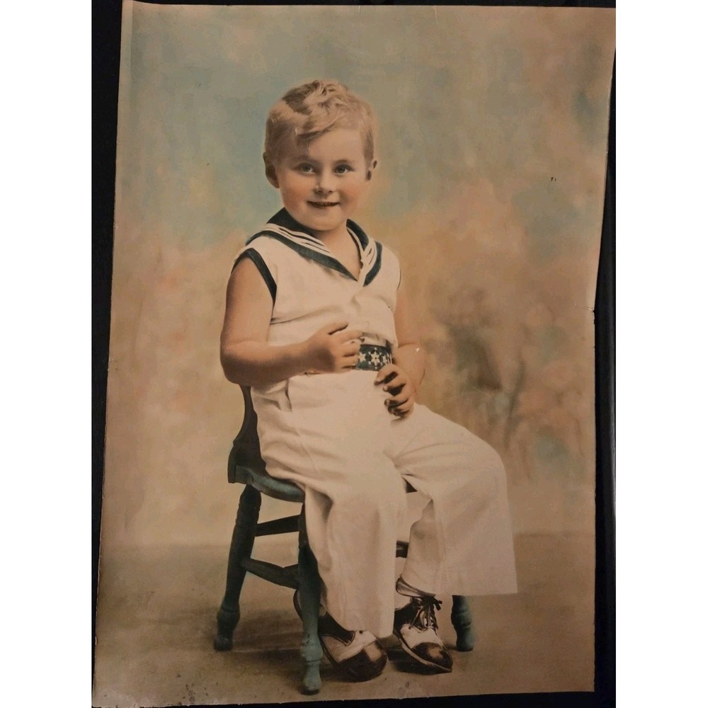 Handsome Young Boy‎ in Sailor's Outfit Real Photograph from Studio 1930s